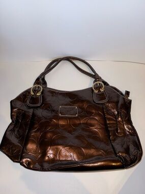 Coach Shiny Signature Tote — Dark Brown
